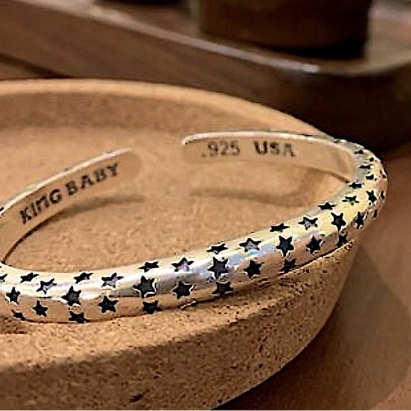 Star Sterling Silver Bangle Cuff Bracelet - Picture 1 of 8